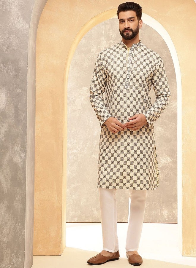 Sojanya Floral Embroidered Kurta With Pyjamas For Men - Image 1