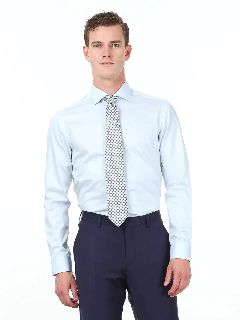 Kip Light Blue Plain Regular Fit Weaving Classical 100% Cotton Shirt