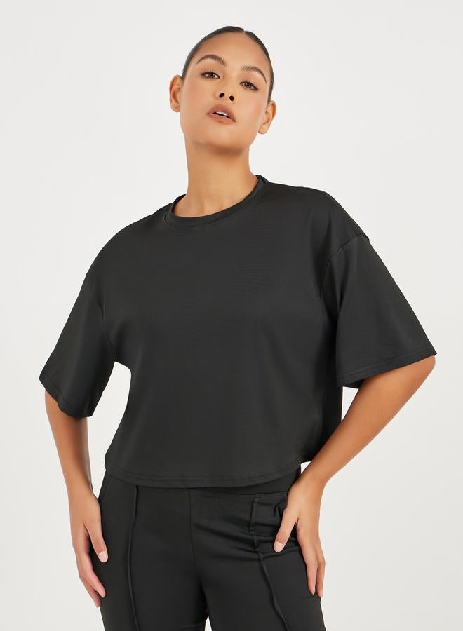 Styli Dropped Shoulder Boxy Fit Crop Top & Self Fabric Binding Detail Straight Pants Set  - Image 2
