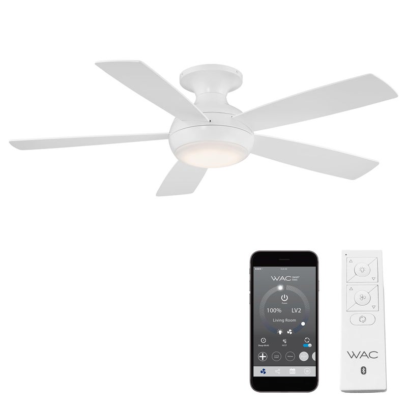 WAC Lighting Odyssey 5Blade Metal Smart Flush Mount Ceiling Fan in White