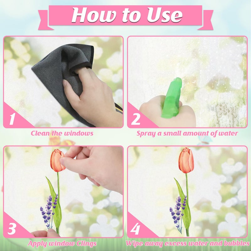 Traplace 210PCS Spring Window Clings, 9 Sheet Spring Window Clings for Glass Windows with Tulip Flowers Butterfly, Double-Side Decals Stickers Decorations for Home Office Decor - Image 4