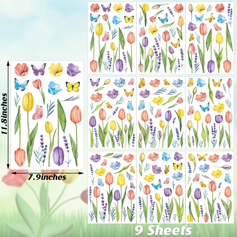 Traplace 210PCS Spring Window Clings, 9 Sheet Spring Window Clings for Glass Windows with Tulip Flowers Butterfly, Double-Side Decals Stickers Decorations for Home Office Decor - Image 2