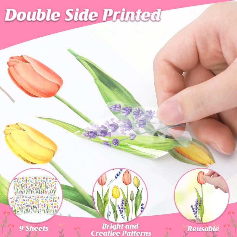 Traplace 210PCS Spring Window Clings, 9 Sheet Spring Window Clings for Glass Windows with Tulip Flowers Butterfly, Double-Side Decals Stickers Decorations for Home Office Decor - Image 3