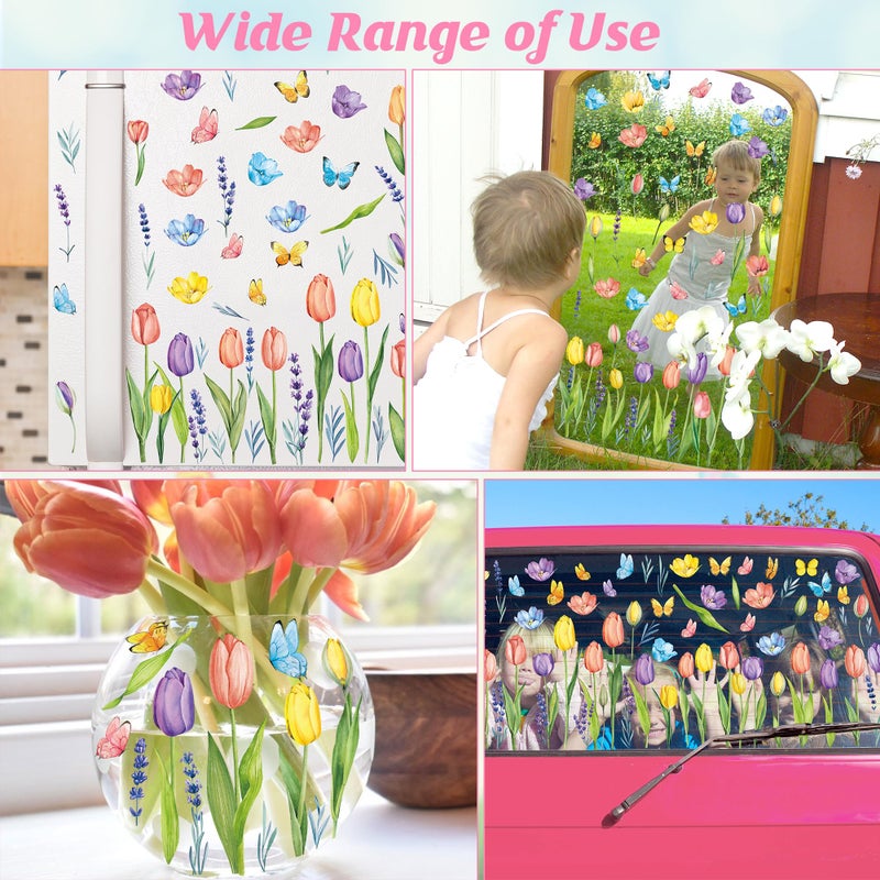 Traplace 210PCS Spring Window Clings, 9 Sheet Spring Window Clings for Glass Windows with Tulip Flowers Butterfly, Double-Side Decals Stickers Decorations for Home Office Decor - Image 5