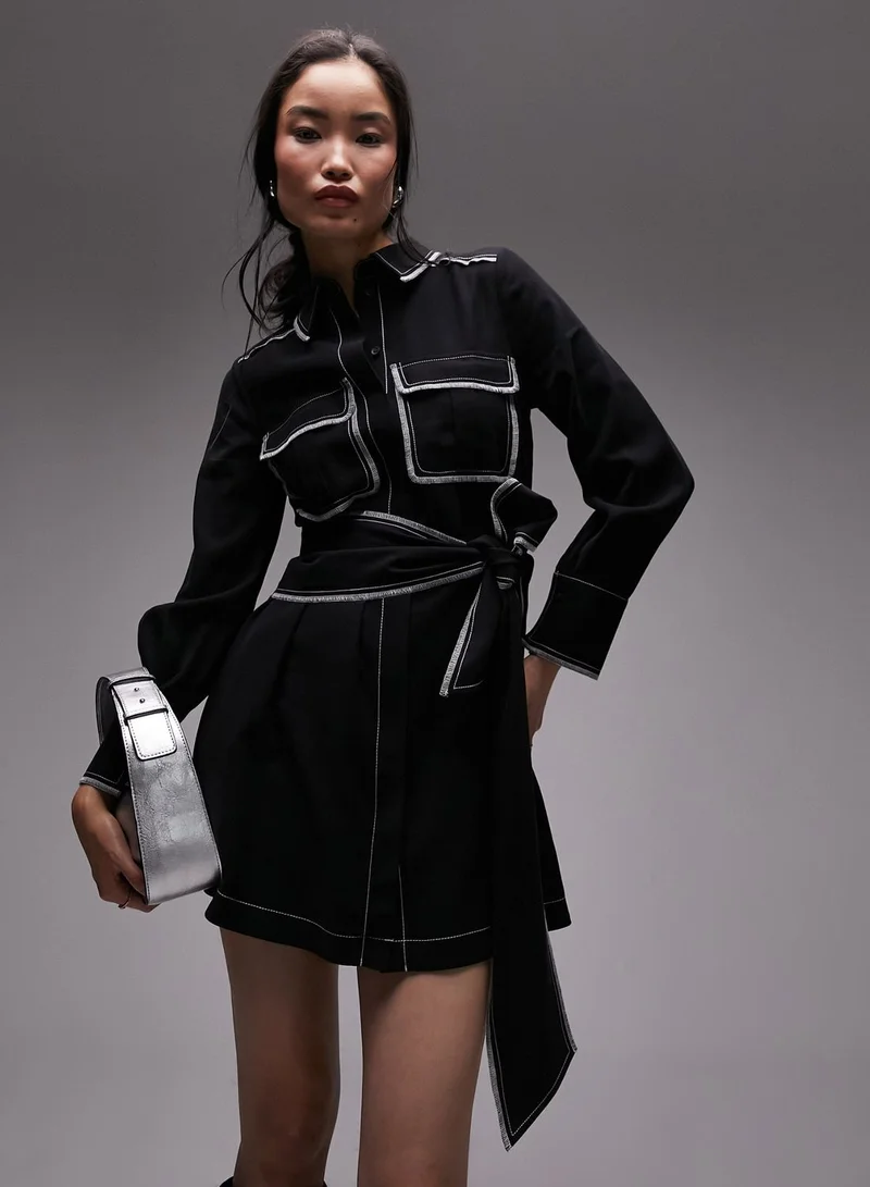 chinese dress ladies Rent Topshop Tall Satin Tie Mini Shirtdress In Black