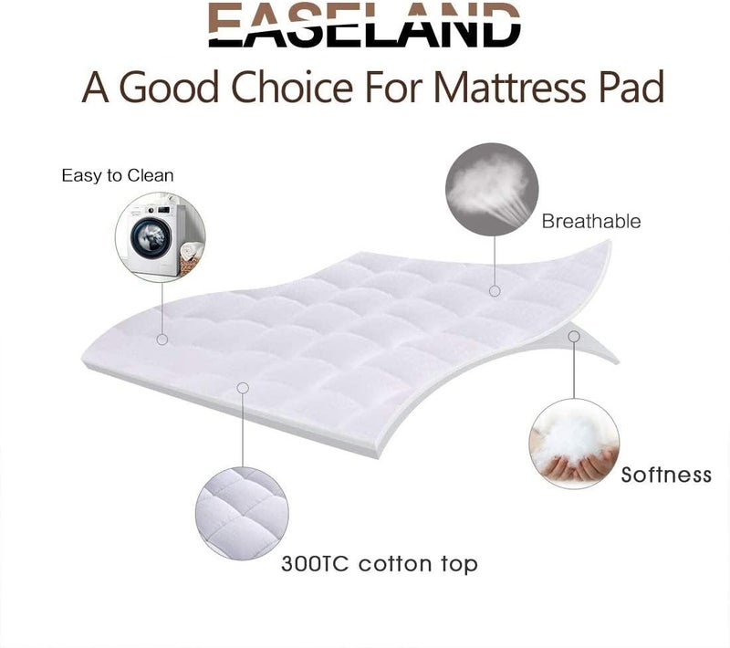 EASELAND Twin XL Mattress Pad Pillow Top Quilted Fitted Mattress Cover/Protector Extra Long Cotton Top 8-21" Deep Pocket Cooling Mattress Topper (39x80 Inches, White) - Image 2