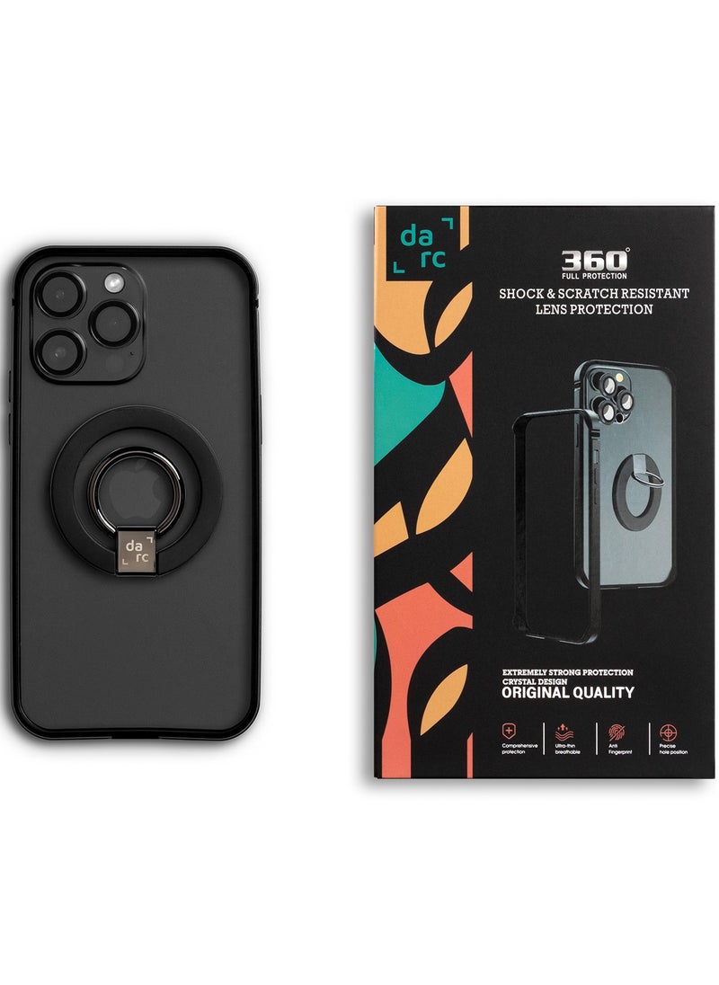 darc 360 degree 3 in 1 full set for iPhone 14 Pro Max. The set contains 3 products: camera protection, high-quality frame, 2-in-1 MagSafe grip and stand - Black  - Image 1