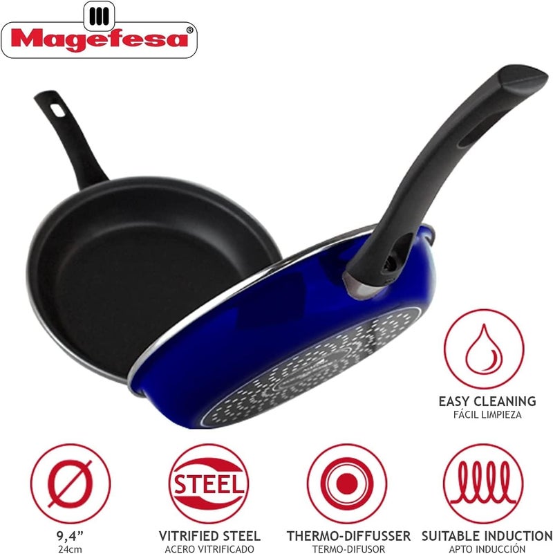 Magefesa MAGEFESA Blue Frittata Pan Double layer nonstick frying pan vitrified steel compatible with all types of fire including induction Dishwasher safe Ergonomic handle 94 BLUE - Image 2