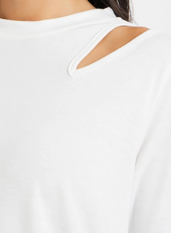 Take Two Take Two Solid Round Neck Oversized T-Shirt with Cut Out Detail