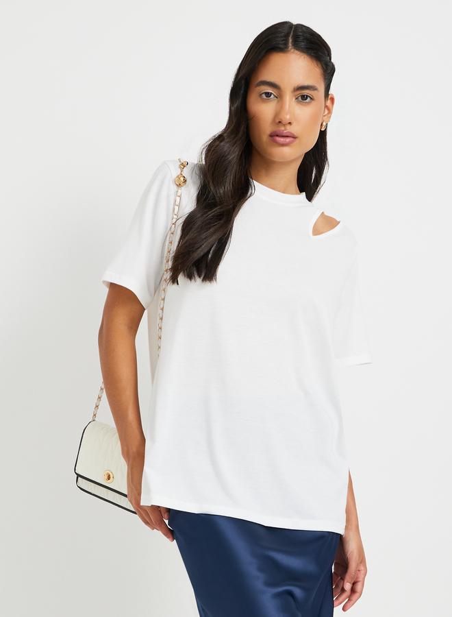 Take Two Solid Round Neck Oversized T-Shirt with Cut Out Detail - Image 1