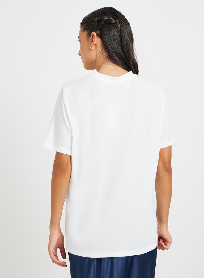 Take Two Solid Round Neck Oversized T-Shirt with Cut Out Detail - Image 5