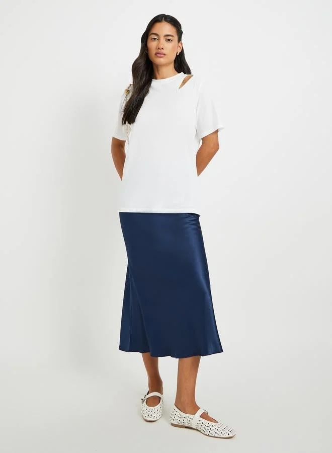 Take Two Take Two Solid Round Neck Oversized T-Shirt with Cut Out Detail