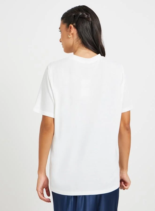 Take Two Take Two Solid Round Neck Oversized T-Shirt with Cut Out Detail