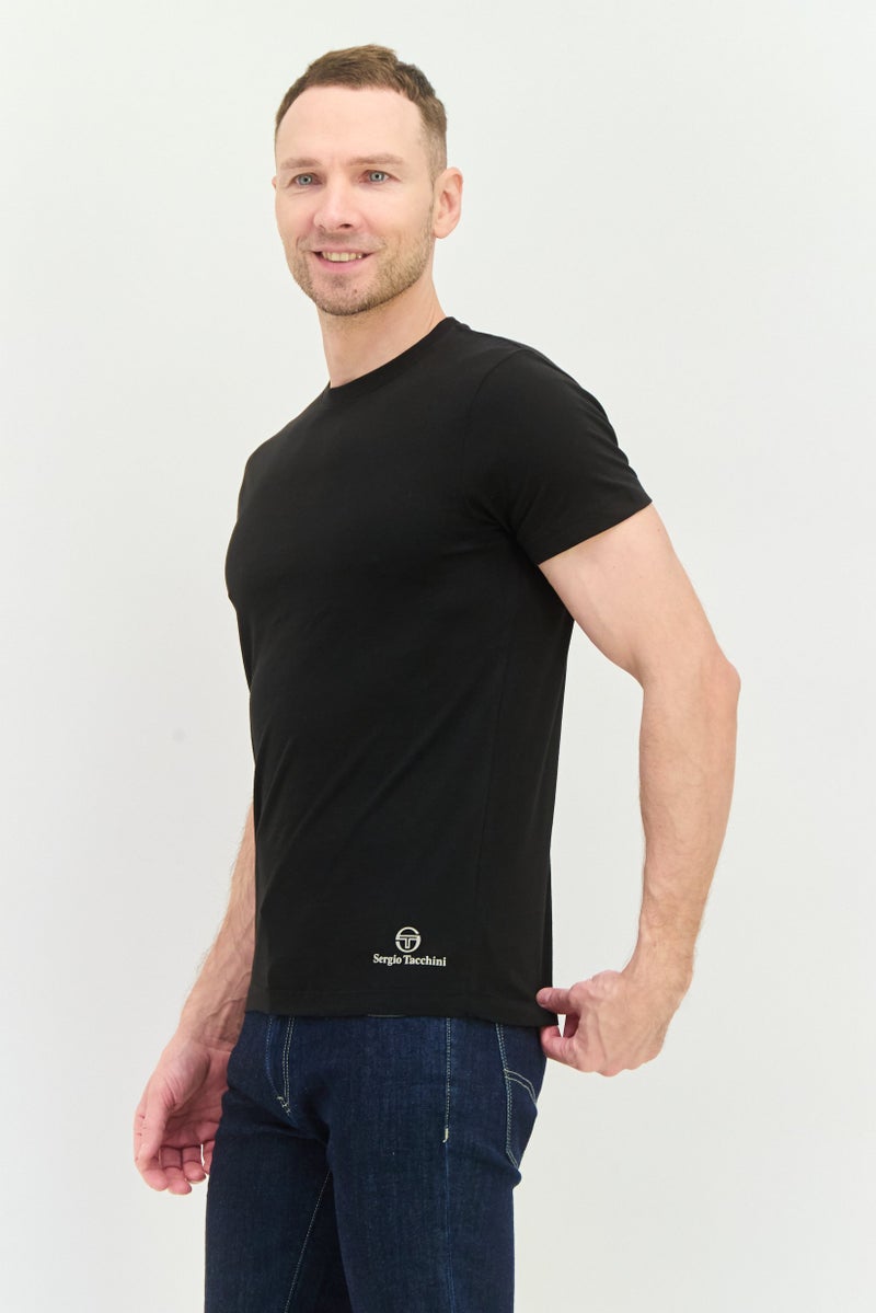 Sergio Tacchini Men 2 Pcs Crew Neck Short Sleeve Brand Logo T-Shirt, Black - Image 2