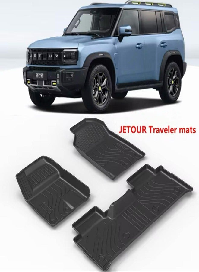 حصائر أرضية Jetour T2 Traveler TPE، مقاومة لجميع الأحوال الجوية، مجموعة أمامية وخلفية، حصائر أرضية ثقيلة للـ Jetour T2، سوداء - Image 1