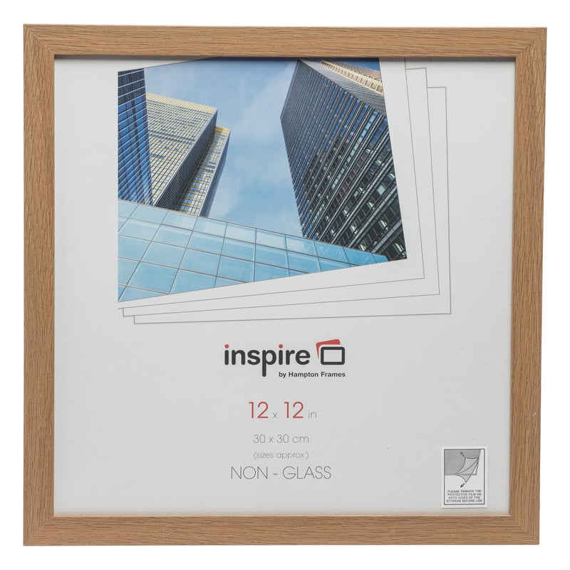 Hampton Frames Square Picture Frame 30x30cm Oak Effect Pack of 1 Acrylic Front MDF Wall Mount Portrait or Landscape For Posters Certificates Photos