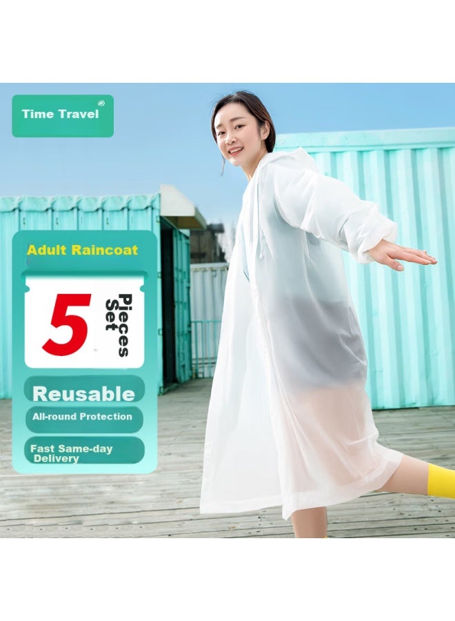 Sometimes Adult Raincoat Poncho Disposable Raincoat Semi-transparent Long Hooded Thickened For Men And Women, White, 5 Pieces - Image 1