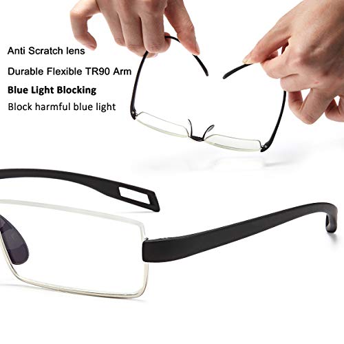 EYEURL Half Frame Reading Glasses Blue Light Blocking Computer Readers for Men Women Lightweight Anti Glare TR90 Black 2.25 - Image 3