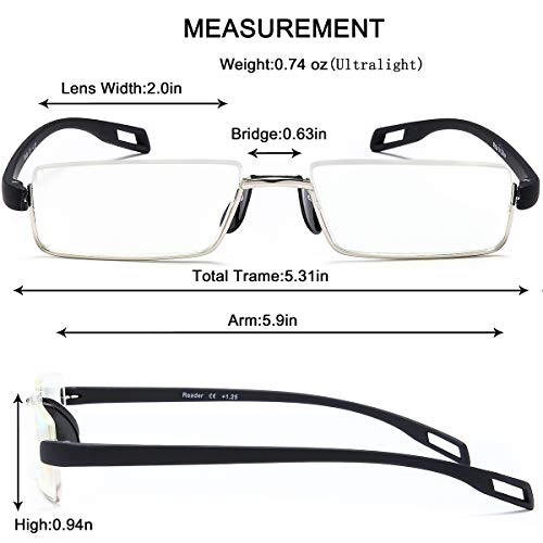 EYEURL Half Frame Reading Glasses Blue Light Blocking Computer Readers for Men Women Lightweight Anti Glare TR90 Black 2.25 - Image 2