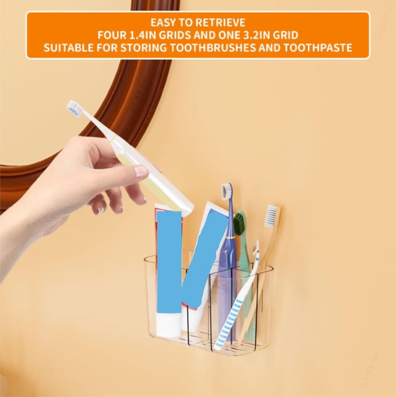 Bathroom Toothbrush Storage Organizer Toothbrush Holder for Bathroom Countertop Wall Mounted with Adhesive 5 Slots Home Kitchen(Transparent) - Image 3