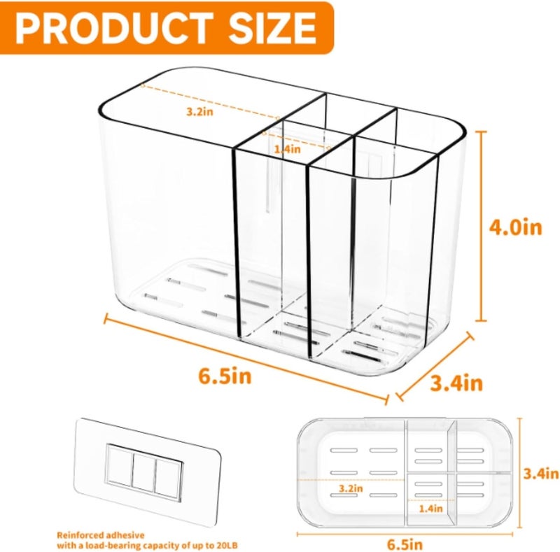 Bathroom Toothbrush Storage Organizer Toothbrush Holder for Bathroom Countertop Wall Mounted with Adhesive 5 Slots Home Kitchen(Transparent) - Image 2
