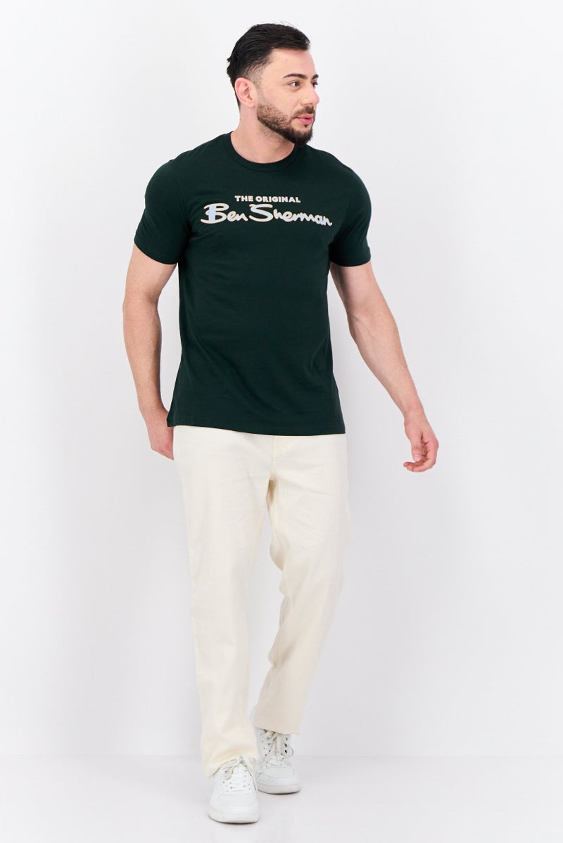 Ben Sherman Men Crew Neck Short Sleeves Brand Logo T-Shirt, Green  - Image 4