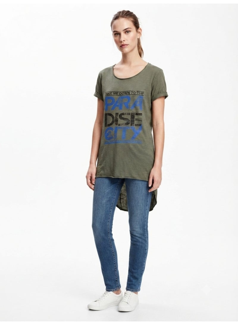 Divided by H&M تي شيرت نسائي أخضر زيتي بطبعة جرافيك - Paradise City - بأكمام قصيرة - Image 2