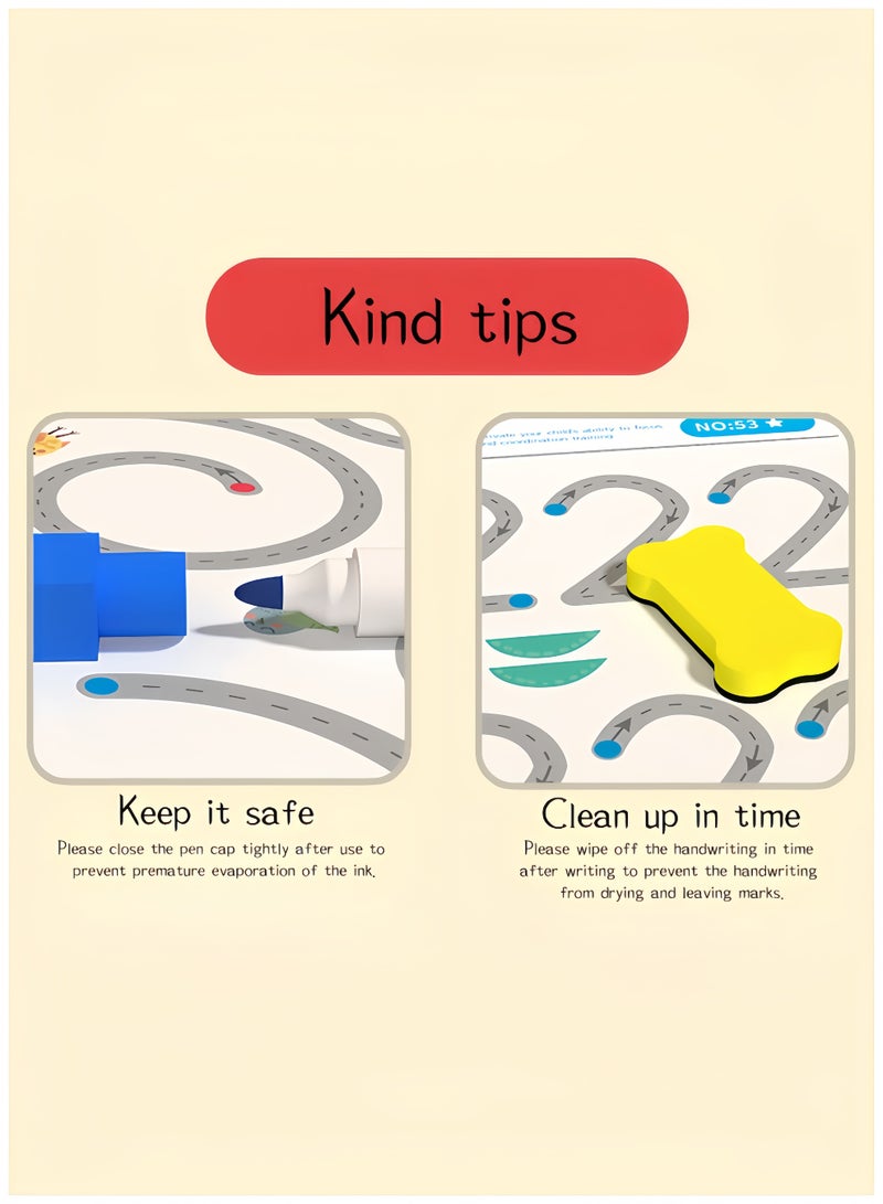 Eilimi مجموعة دفتر العمل السحري للتتبع 96 صفحة، كتاب تدريب التحكم في القلم للكتابة لتعلم الحروف والأرقام، تدريب التركيز، كتاب تعليمي قابل لإعادة الاستخدام للأطفال في مرحلة ما قبل المدرسة - Image 4