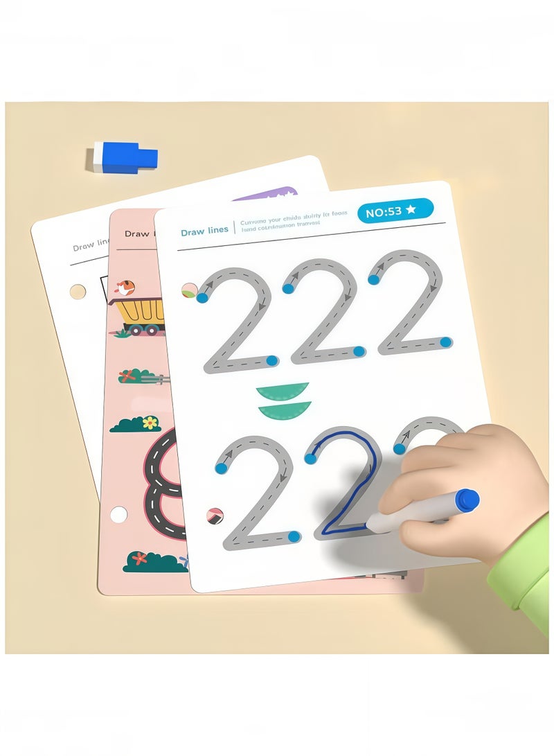 Eilimi مجموعة دفتر العمل السحري للتتبع 96 صفحة، كتاب تدريب التحكم في القلم للكتابة لتعلم الحروف والأرقام، تدريب التركيز، كتاب تعليمي قابل لإعادة الاستخدام للأطفال في مرحلة ما قبل المدرسة - Image 2