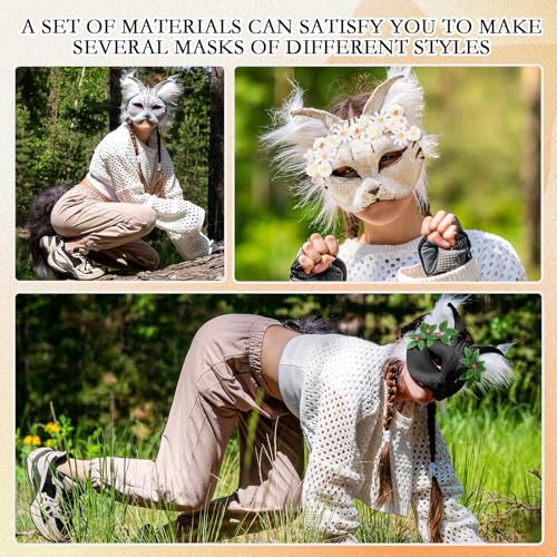 Seenelling 31 Pcs DIY Therian Mask Kit Blank Cat Mask Material Kit Accessories Set for Therian Gear Stuff(White) - Image 5