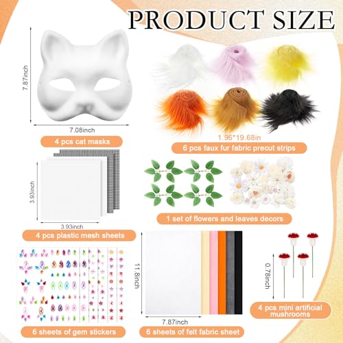 Seenelling 31 Pcs DIY Therian Mask Kit Blank Cat Mask Material Kit Accessories Set for Therian Gear Stuff(White) - Image 2