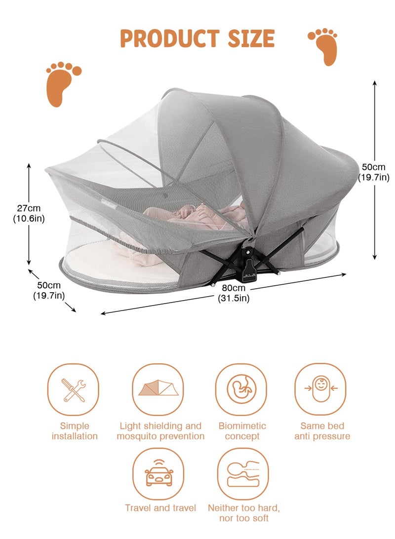 URbazaar Portable Travel Bassinet for 0-5M Baby, Baby Cribs Travel Pod for Outdoors Baby Lounger,Infant Travel Bed with Mosquito Net and Sunshade Canopy, Lightweight Washable Foldable - Image 3