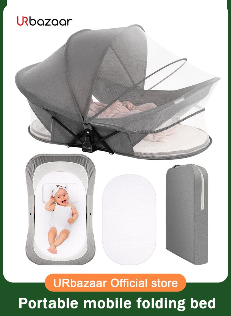 URbazaar Portable Travel Bassinet for 0-5M Baby, Baby Cribs Travel Pod for Outdoors Baby Lounger,Infant Travel Bed with Mosquito Net and Sunshade Canopy, Lightweight Washable Foldable - Image 1
