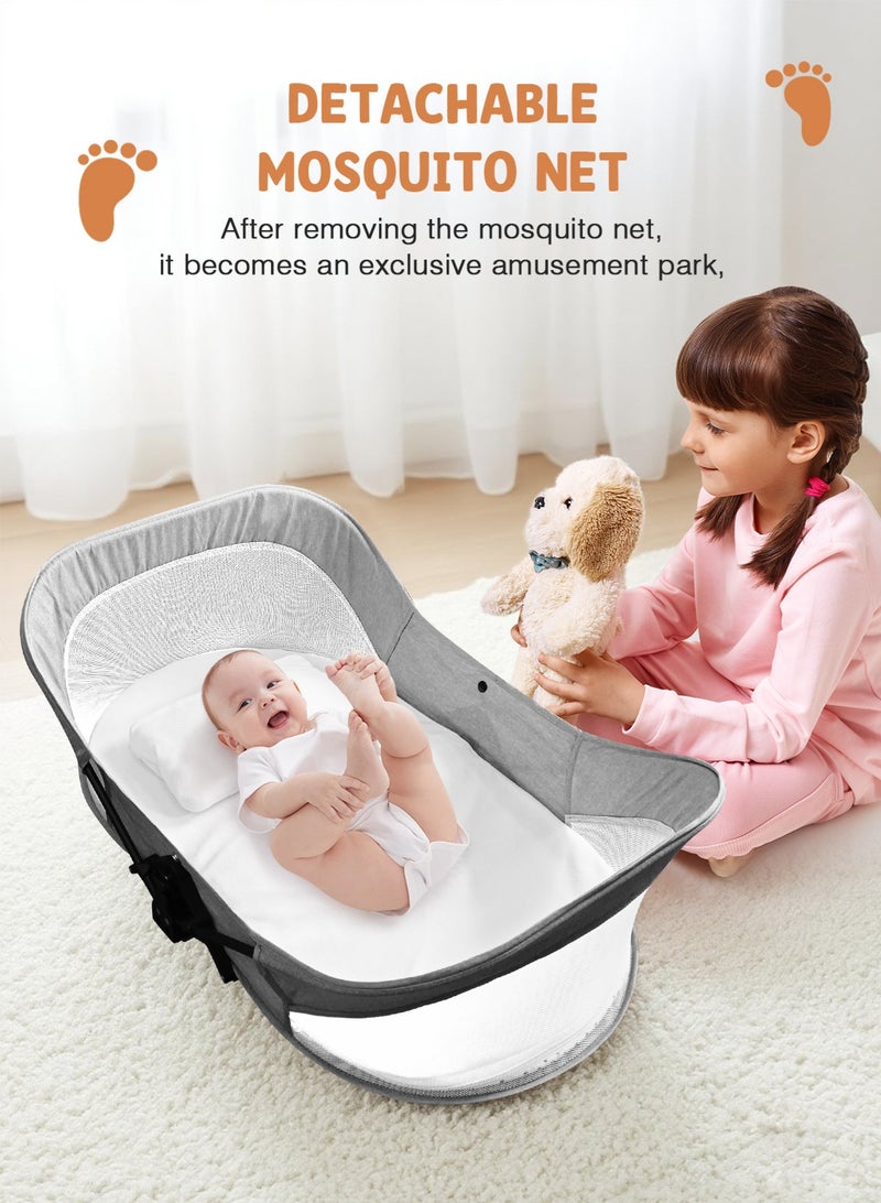 URbazaar Portable Travel Bassinet for 0-5M Baby, Baby Cribs Travel Pod for Outdoors Baby Lounger,Infant Travel Bed with Mosquito Net and Sunshade Canopy, Lightweight Washable Foldable - Image 4