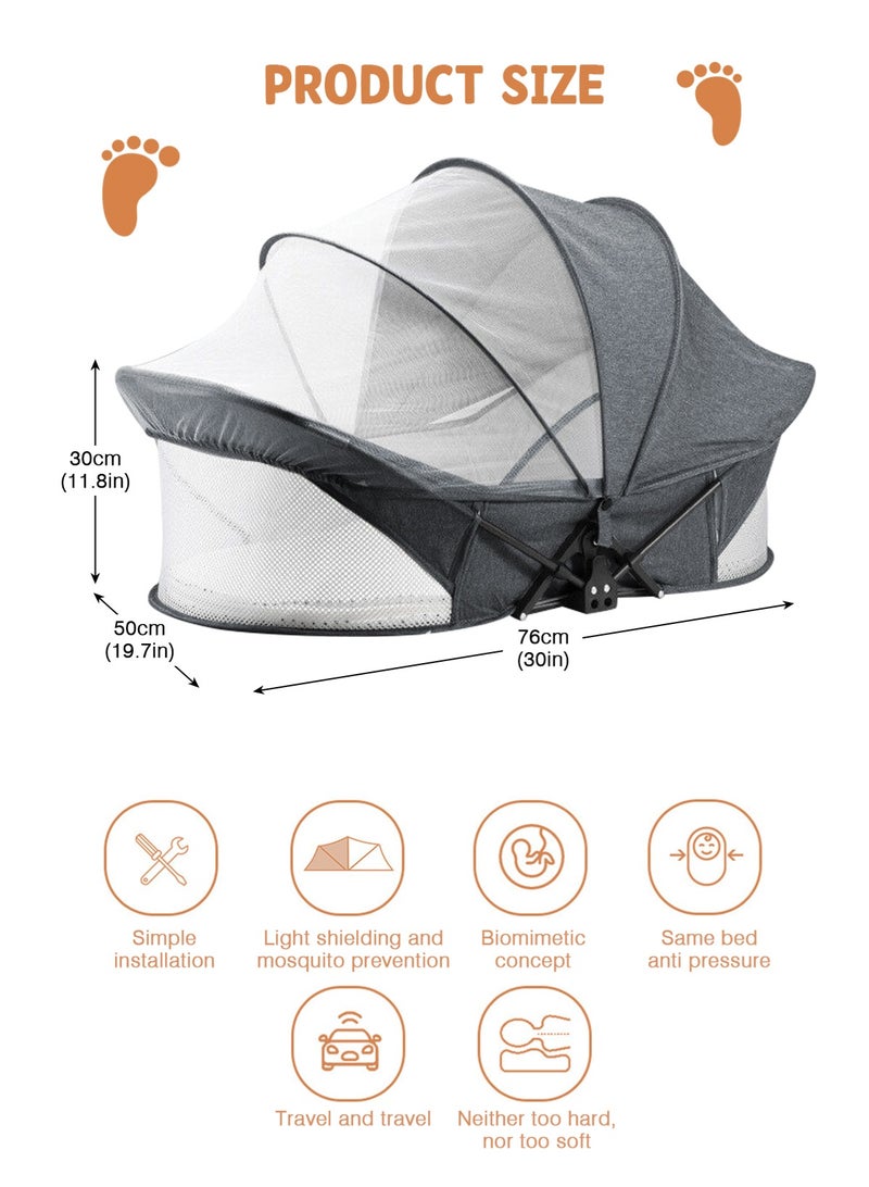 URbazaar Portable Travel Bassinet for 0-5M Baby, Baby Cribs Travel Pod for Outdoors Baby Lounger,Infant Travel Bed with Mosquito Net and Sunshade Canopy, Lightweight Washable Foldable - Image 3