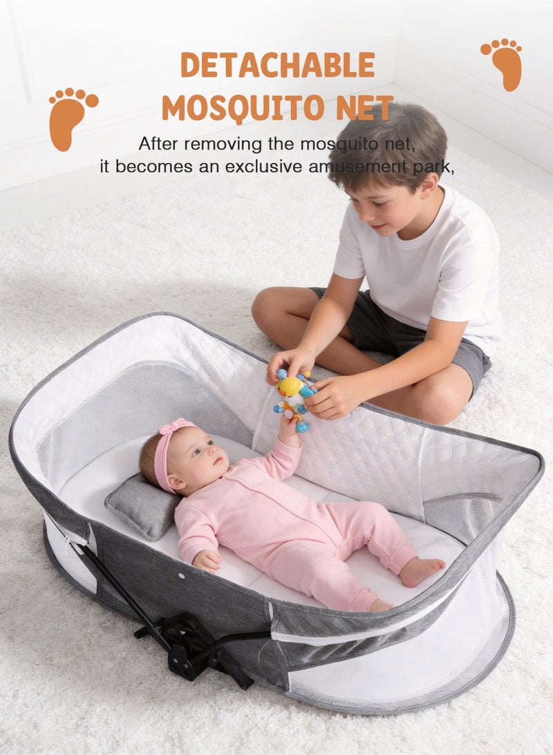 URbazaar Portable Travel Bassinet for 0-5M Baby, Baby Cribs Travel Pod for Outdoors Baby Lounger,Infant Travel Bed with Mosquito Net and Sunshade Canopy, Lightweight Washable Foldable - Image 4