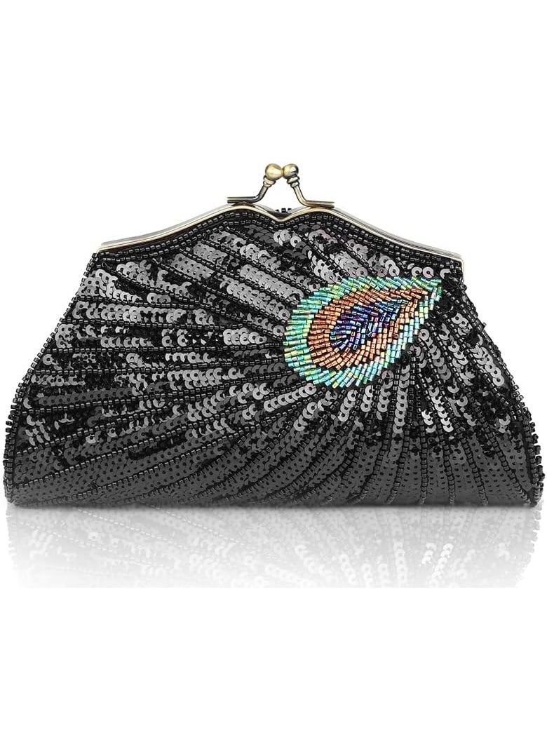 BABEYOND BABEYOND 1920s Flapper Peacock Clutch  Gatsby Sequined Evening Handbag Beaded Bag for Prom Cocktail Party  - Image 1