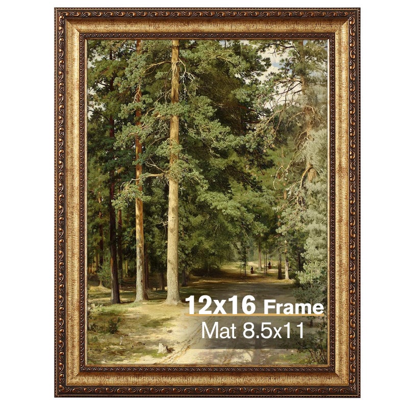 Splinterix 12x16 Antique Bronze Vintage Picture Frame, Ornate Vintage Picture Frames for Wall or Tabletop Display, 12 x 16 Photo Frame with Real Glass, Display Poster 8.5x11 with Mat or 12x16 without Mat for Antique DÃ©co - Image 1