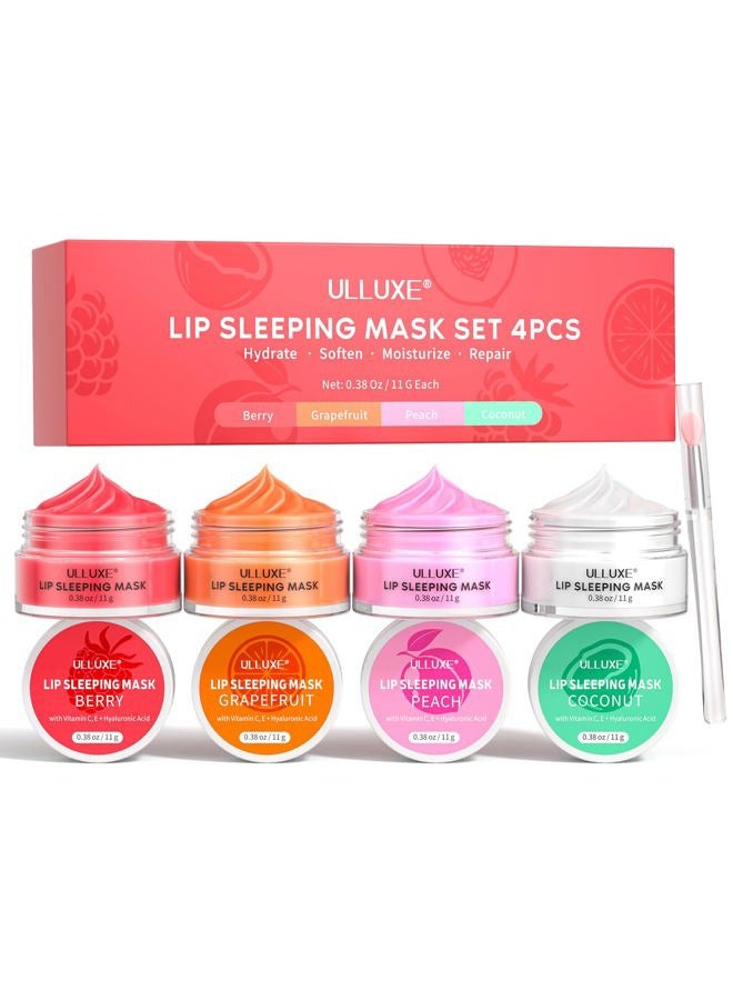 ulluxe Lip Mask Set 4 Pcs, Overnight Lip Sleeping Mask with Shea Butter, Hyaluronic Acid & Vitamin C Nourishes Hydrates Dry, Flaky Lips, Moisturizing Lip Repair Balm & Butter, Lip Care Gift for Women - Image 1