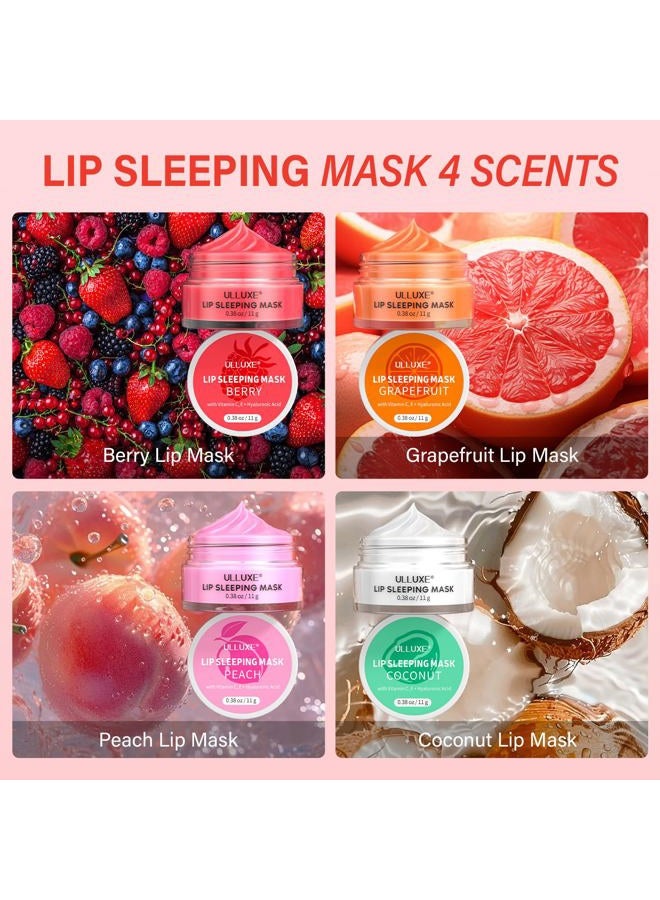 ulluxe Lip Mask Set 4 Pcs, Overnight Lip Sleeping Mask with Shea Butter, Hyaluronic Acid & Vitamin C Nourishes Hydrates Dry, Flaky Lips, Moisturizing Lip Repair Balm & Butter, Lip Care Gift for Women - Image 3