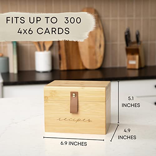 Pera Blanca Recipe Box with Cards and Dividers | Faux Leather Handle | 50 Eucalyptus Patterned Recipe Cards | Wooden Box | Housewarming Gift | 4x6 - Image 4