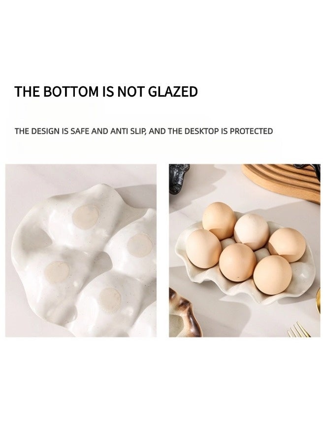 شيبشيب حامل بيض سيراميكي للثلاجة - صينية 6 أكواب لتخزين البيض، حافظة من البورسلين لحفظ نصف دزينة من البيض، منظم ديكوري لتقديم الطعام وعرضه على سطح المطبخ أو في الثلاجة - Image 3