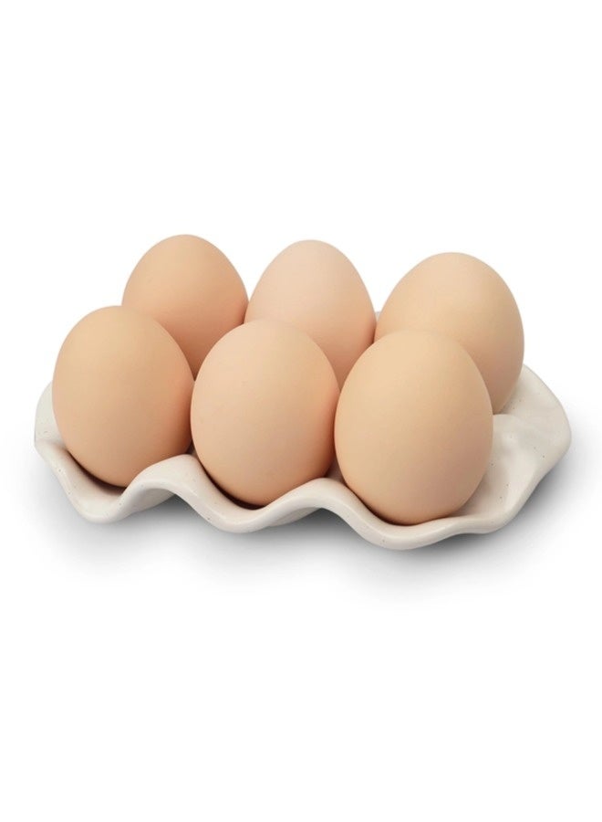 شيبشيب حامل بيض سيراميكي للثلاجة - صينية 6 أكواب لتخزين البيض، حافظة من البورسلين لحفظ نصف دزينة من البيض، منظم ديكوري لتقديم الطعام وعرضه على سطح المطبخ أو في الثلاجة - Image 4