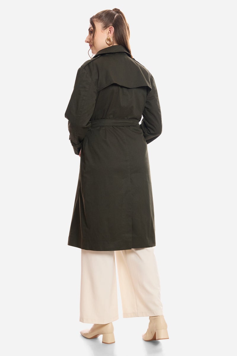 Virgio Solid Cotton Belted Heritage Long Trench Coat for Women - Image 5