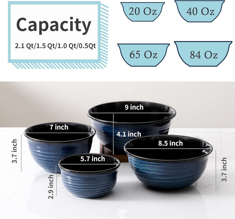 Hasense Mixing Bowls for Cooking Baking Ceramic Serving Dishes Set of 4 for Salad Fruits Popcorn Versatile Nesting Bowls for Housewarming Gift 21151005 Qt Dishwasher  Microwave Safe - Image 5