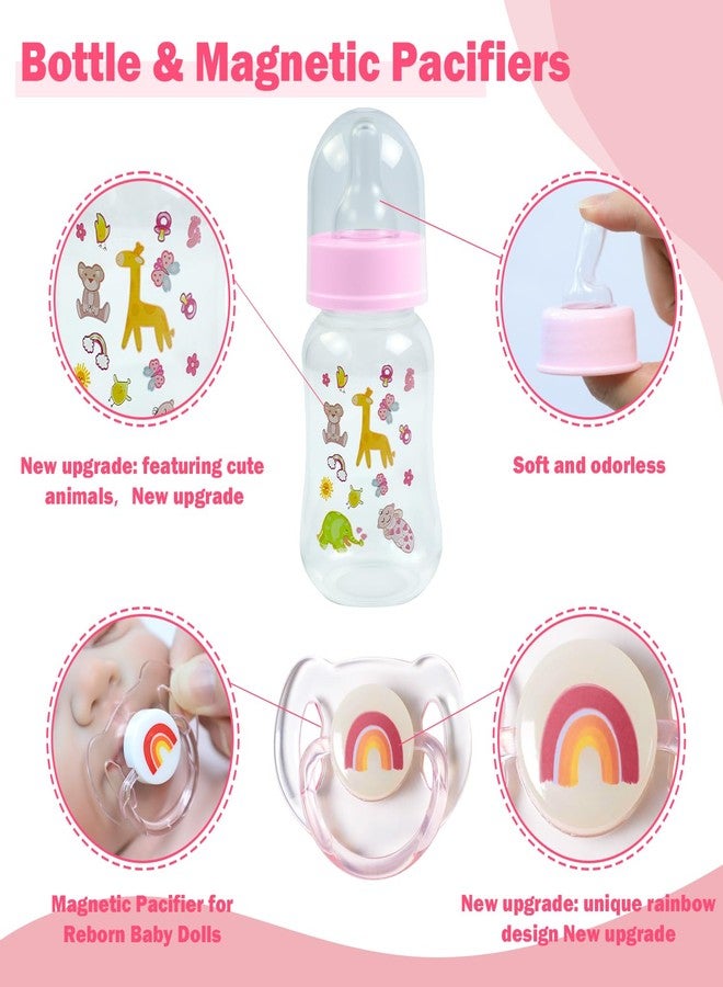 SCOM مجموعة إكسسوارات دمى الأطفال حديثي الولادة من SCOM - لهايات مغناطيسية شفافة بألوان قوس قزح وزجاجات رضاعة قابلة للإزالة وإعادة الاستخدام مع مشابك لهاية سيليكون لدمى الأطفال حديثي الولادة للبنات، لون وردي، 3 قطع - Image 5
