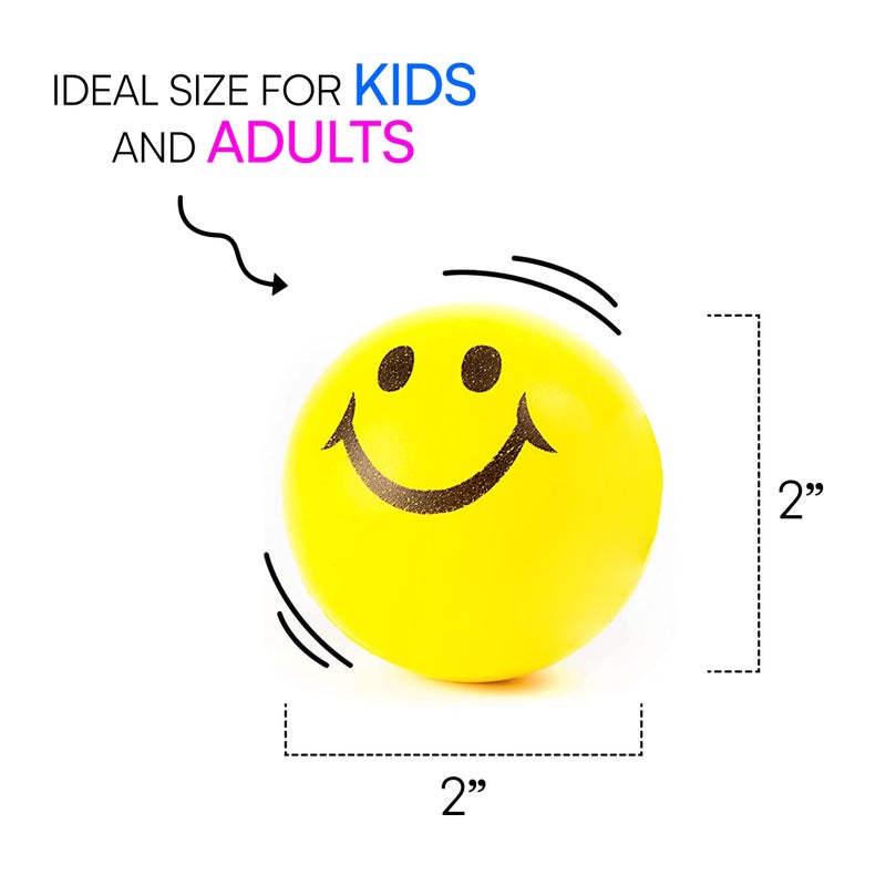Neliblu 24 Pack Stress Balls for Kids and Adults - 2" Stress Ball in Bulk - Neon Yellow Squishy Balls with Smiley Faces - Fun Party Favors for Classroom, Goodie Bags, and Fidget Toys for Kids - Image 3