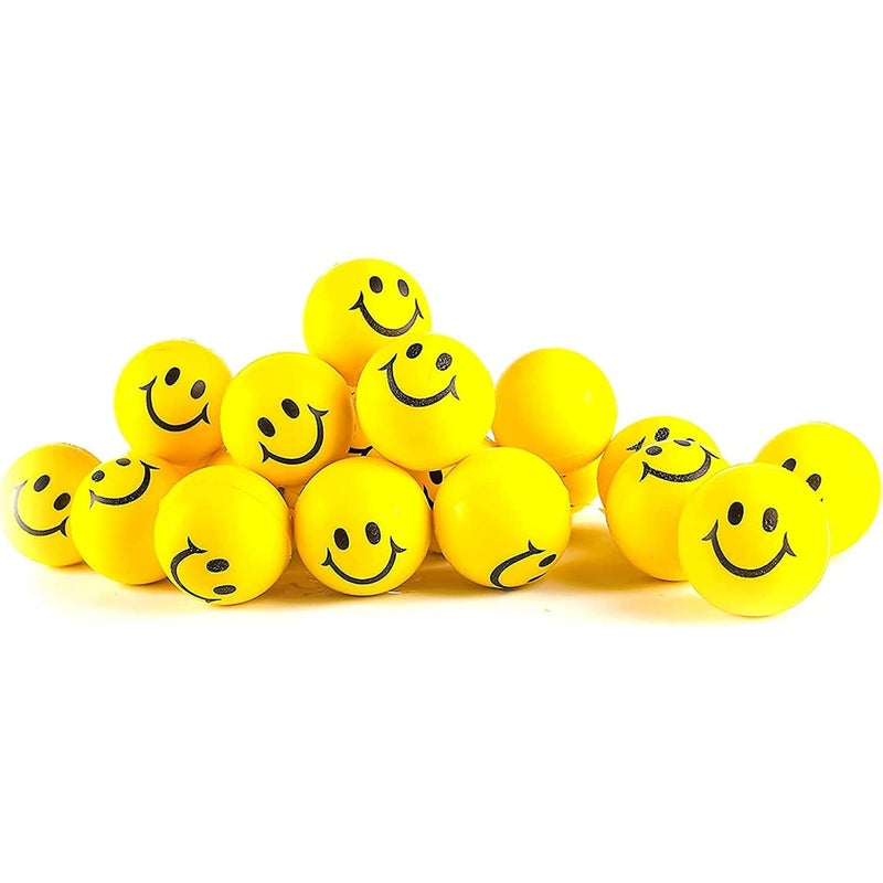 Neliblu 24 Pack Stress Balls for Kids and Adults - 2" Stress Ball in Bulk - Neon Yellow Squishy Balls with Smiley Faces - Fun Party Favors for Classroom, Goodie Bags, and Fidget Toys for Kids - Image 1
