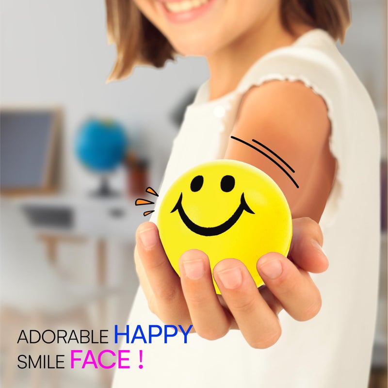 Neliblu 24 Pack Stress Balls for Kids and Adults - 2" Stress Ball in Bulk - Neon Yellow Squishy Balls with Smiley Faces - Fun Party Favors for Classroom, Goodie Bags, and Fidget Toys for Kids - Image 5