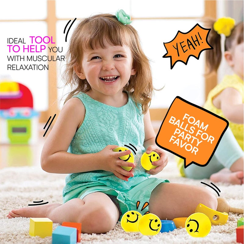Neliblu 24 Pack Stress Balls for Kids and Adults - 2" Stress Ball in Bulk - Neon Yellow Squishy Balls with Smiley Faces - Fun Party Favors for Classroom, Goodie Bags, and Fidget Toys for Kids - Image 4